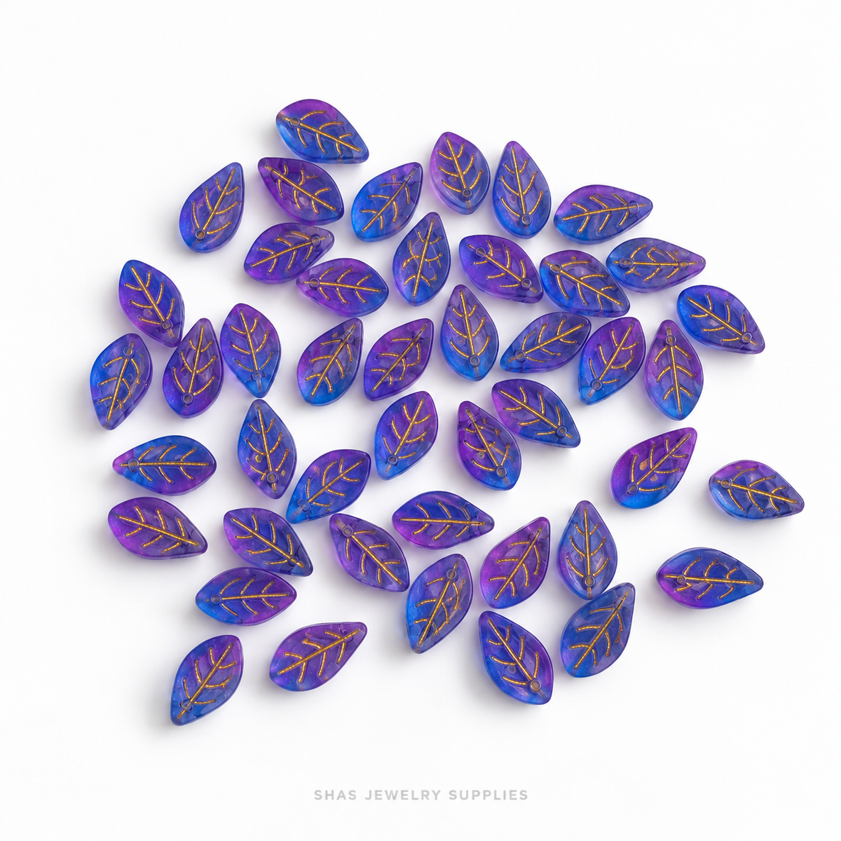 GB79 Big Leaf Gold Glass Beads ( 1 pc ) Lamp work