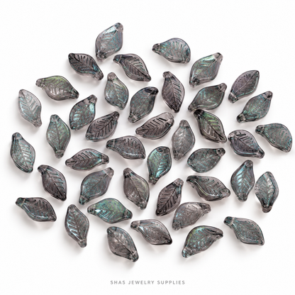 GB73 Tiny Leaf Glass Beads ( 1 pc ) Czech Bead