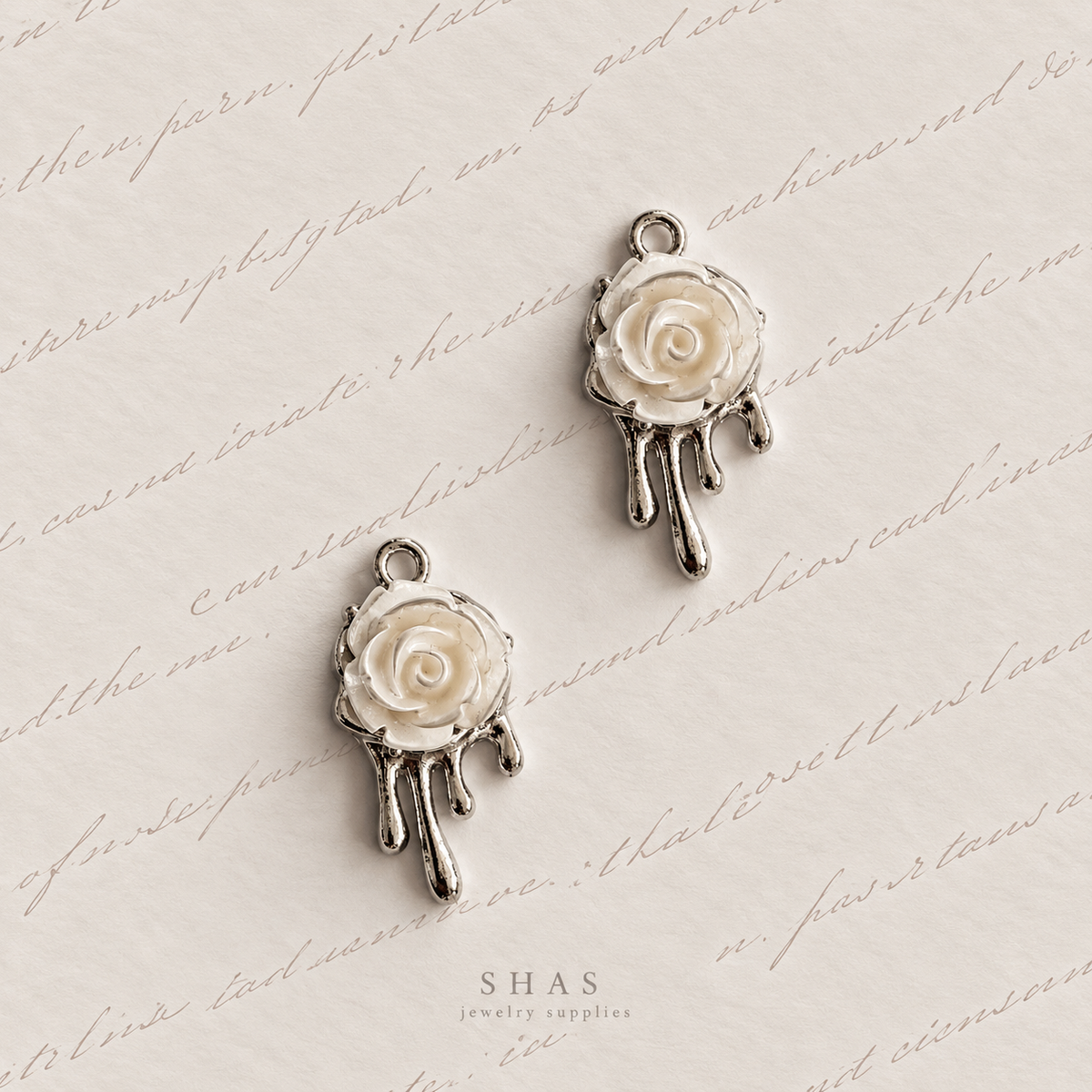 AC05Q White Rose Drip Y2K Charm ( 1 pc ) High Quality Alloy