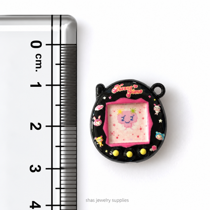 APC05G Black Tamagotchi 3D Charm ( 1 PC ) Premium Alloy Printed