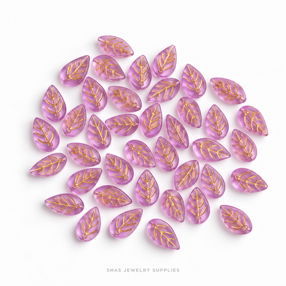 GB79 Big Leaf Gold Glass Beads ( 1 pc ) Lamp work