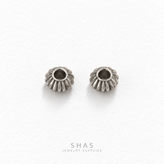 SSB37 Textured Abacus Spacer Bead Silver ( 1 pc ) PVD Plated