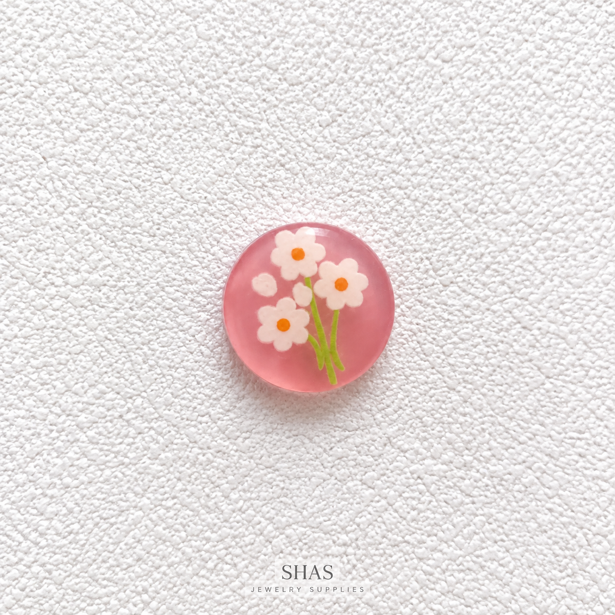 AB117D Pink Florals Acrylic Cabochon ( 1 pc )