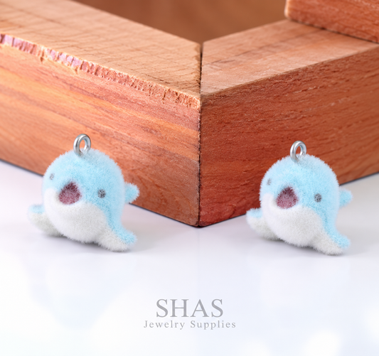 RM14E Dolphin 3D Fur Flocking Resin Charm ( 1 pc )