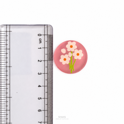 AB117D Pink Florals Acrylic Cabochon ( 1 pc )