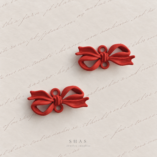 AC05N Red Bow Y2K Connector Charm ( 1 pc ) High Quality Alloy