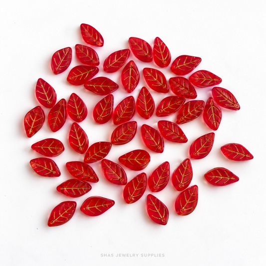 GB79 Big Leaf Gold Glass Beads ( 1 pc ) Lamp work