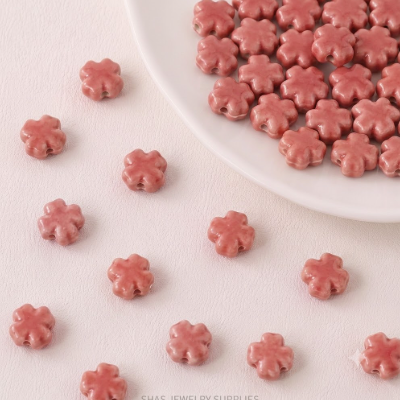 PCB08 Clover Electroplated Ceramic Bead ( 1 pc ) Porcelian Ceramic