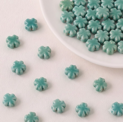 PCB08 Clover Electroplated Ceramic Bead ( 1 pc ) Porcelian Ceramic