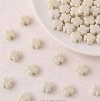 PCB08 Clover Electroplated Ceramic Bead ( 1 pc ) Porcelian Ceramic