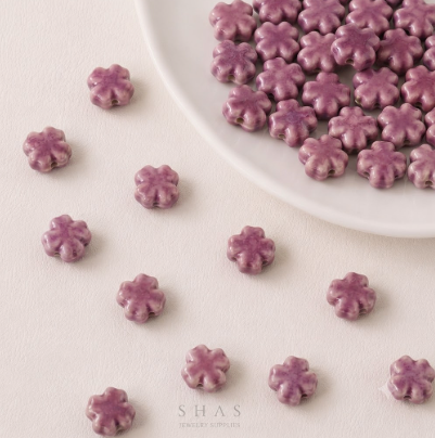 PCB08 Clover Electroplated Ceramic Bead ( 1 pc ) Porcelian Ceramic