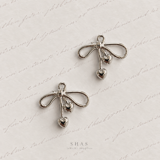 AC05M Silver Heart Bow Y2K Charm ( 1 pc ) High Quality Alloy