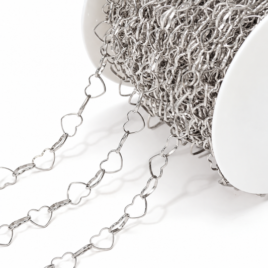 DIYS308 Big Heart link chain silver  (1 Feet ) PVD plated