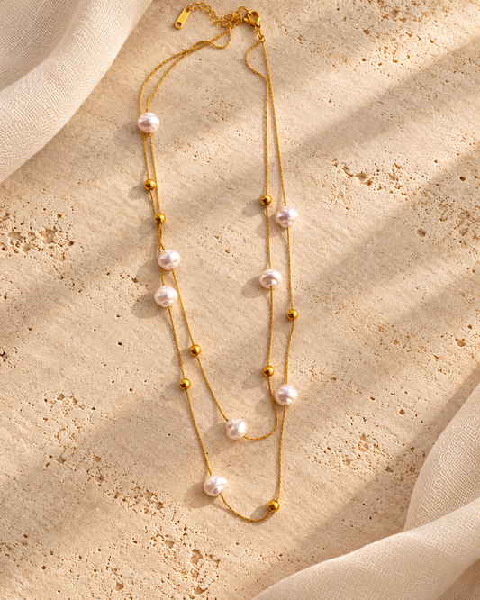 NSJ55H Sculpted Pearl Necklace - 18k gold PVD plated