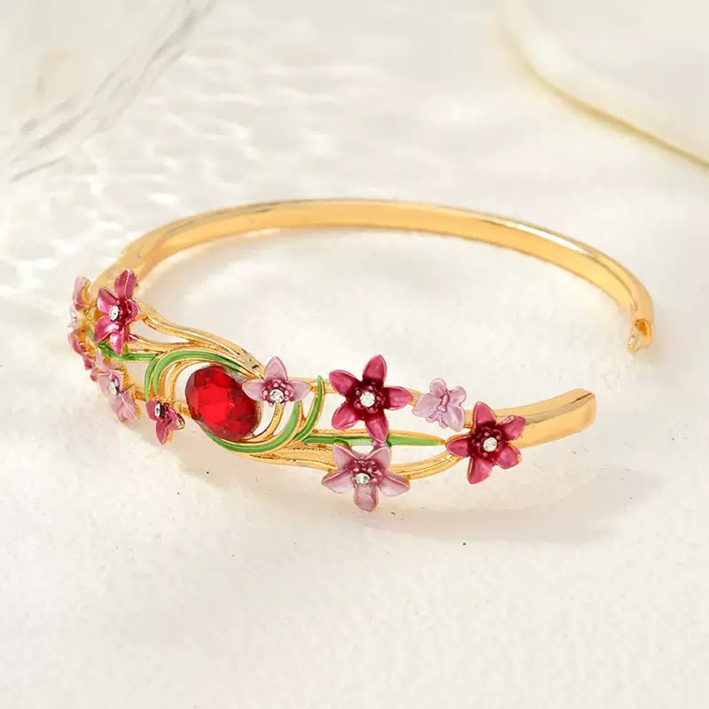 BSJ31D Red stone Flower Bracelet Premium 18k gold PVD plated Brass