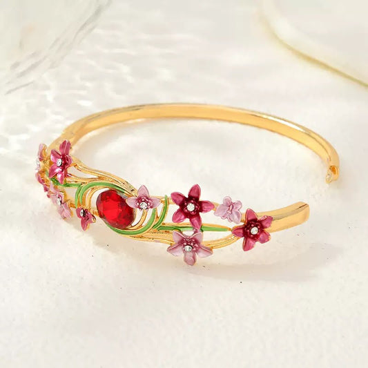 BSJ31D Red stone Flower Bracelet Premium 18k gold PVD plated Brass