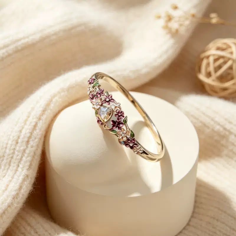 BSJ30D Light purple stone Flower Bracelet Premium 18k gold PVD plated Brass