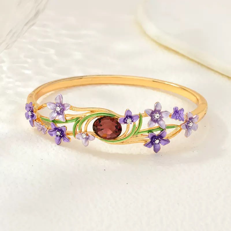 BSJ30C Purple stone Flower Bracelet Premium 18k gold PVD plated Brass