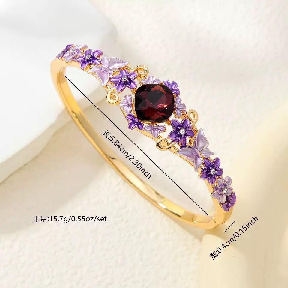 BSJ30B Purple stone Flower Bracelet Premium 18k gold PVD plated Brass