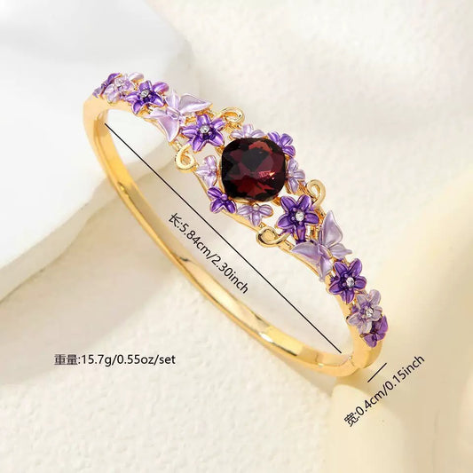 BSJ30B Purple stone Flower Bracelet Premium 18k gold PVD plated Brass
