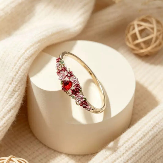 BSJ30G Red Heart stone Flower Bracelet Premium 18k gold PVD plated Brass