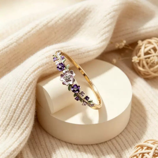 BSJ31E Purple Flower Bracelet Premium 18k gold PVD plated Brass