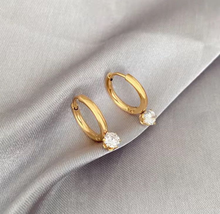 ESJ14G CIRCLE ZIRCON hoop Earrings - 18k Gold PVD plated 316 stainless steel - Anti tarnish