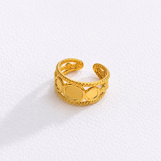 RSJ22C CIRCLE TEXTURED Adjustable Ring -  18k Gold PVD plated 316  stainless steel - Anti tarnish