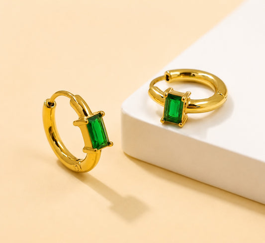 ESJ15E GREEN RECTANGLE Earrings - 18k Gold PVD plated 316 stainless steel - Anti tarnish