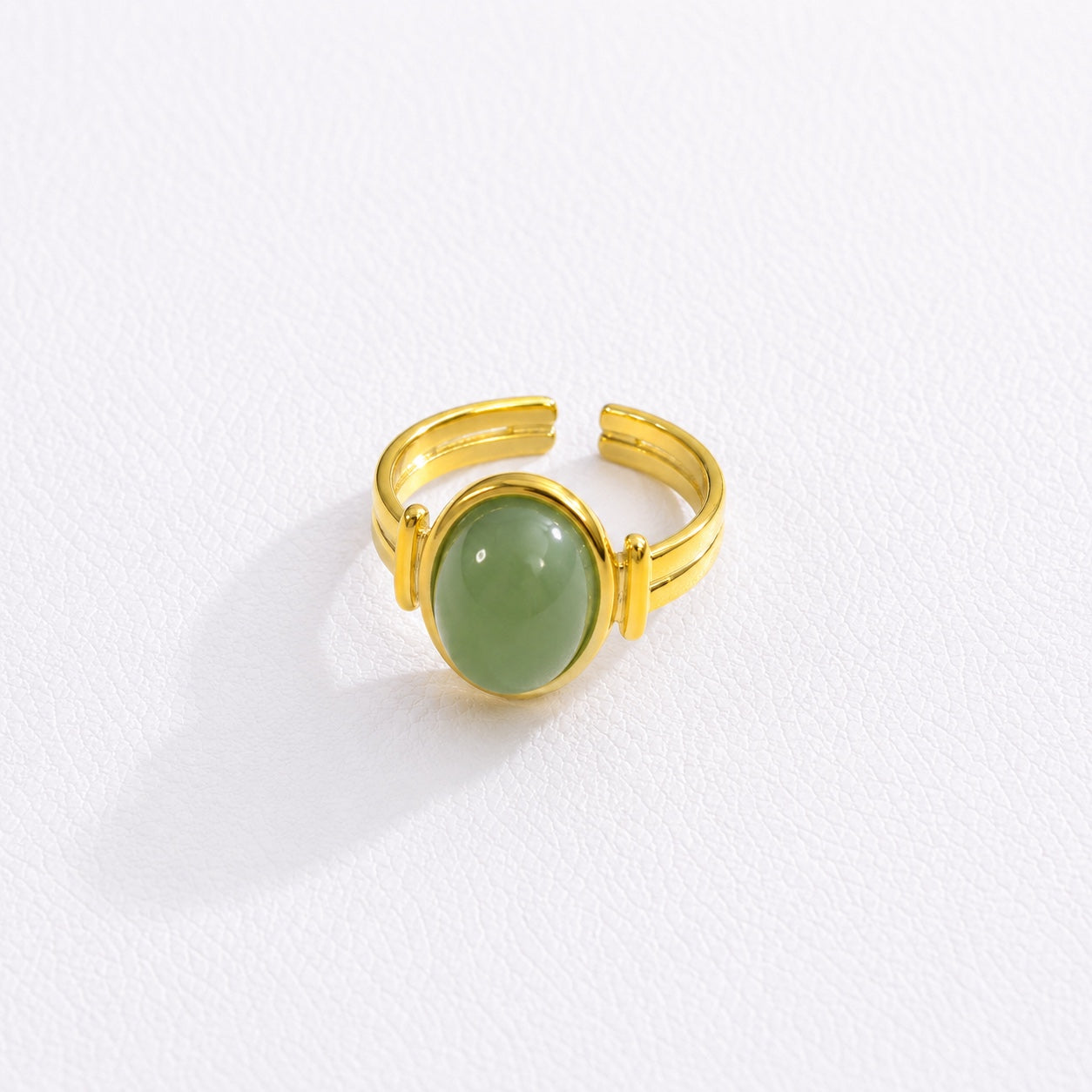 RSJ20C LIGHT GREEN STONE Adjustable Ring -  18k Gold PVD plated 316  stainless steel - Anti tarnish