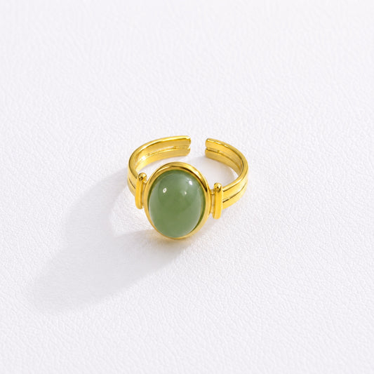RSJ20C LIGHT GREEN STONE Adjustable Ring -  18k Gold PVD plated 316  stainless steel - Anti tarnish