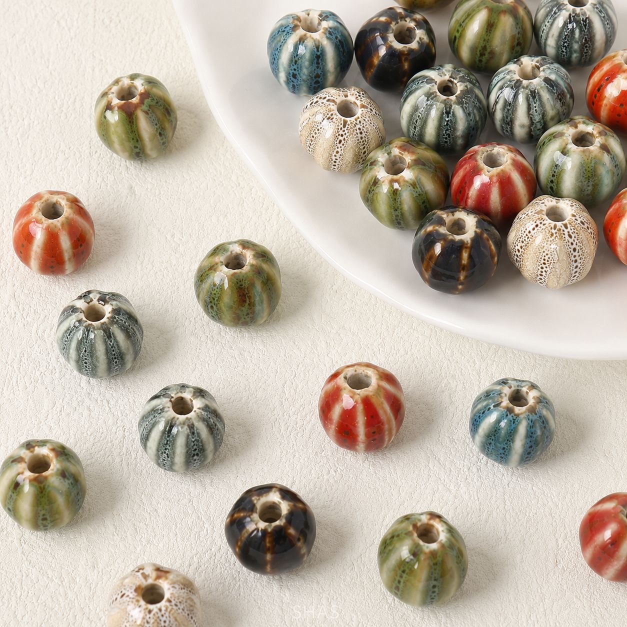PCB01 Retro Small Watermelon Ceramic Bead ( 1 PC ) Porcelian Ceramic