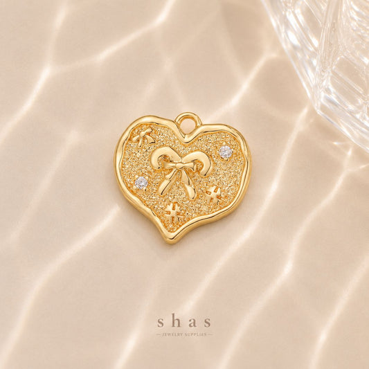 GPC16O Bow Heart Zircon charm ( 1 PC ) 14k gold plated