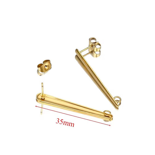 STS12 Long Bar Stud 18k Gold ( 2 pc ) PVD Plated