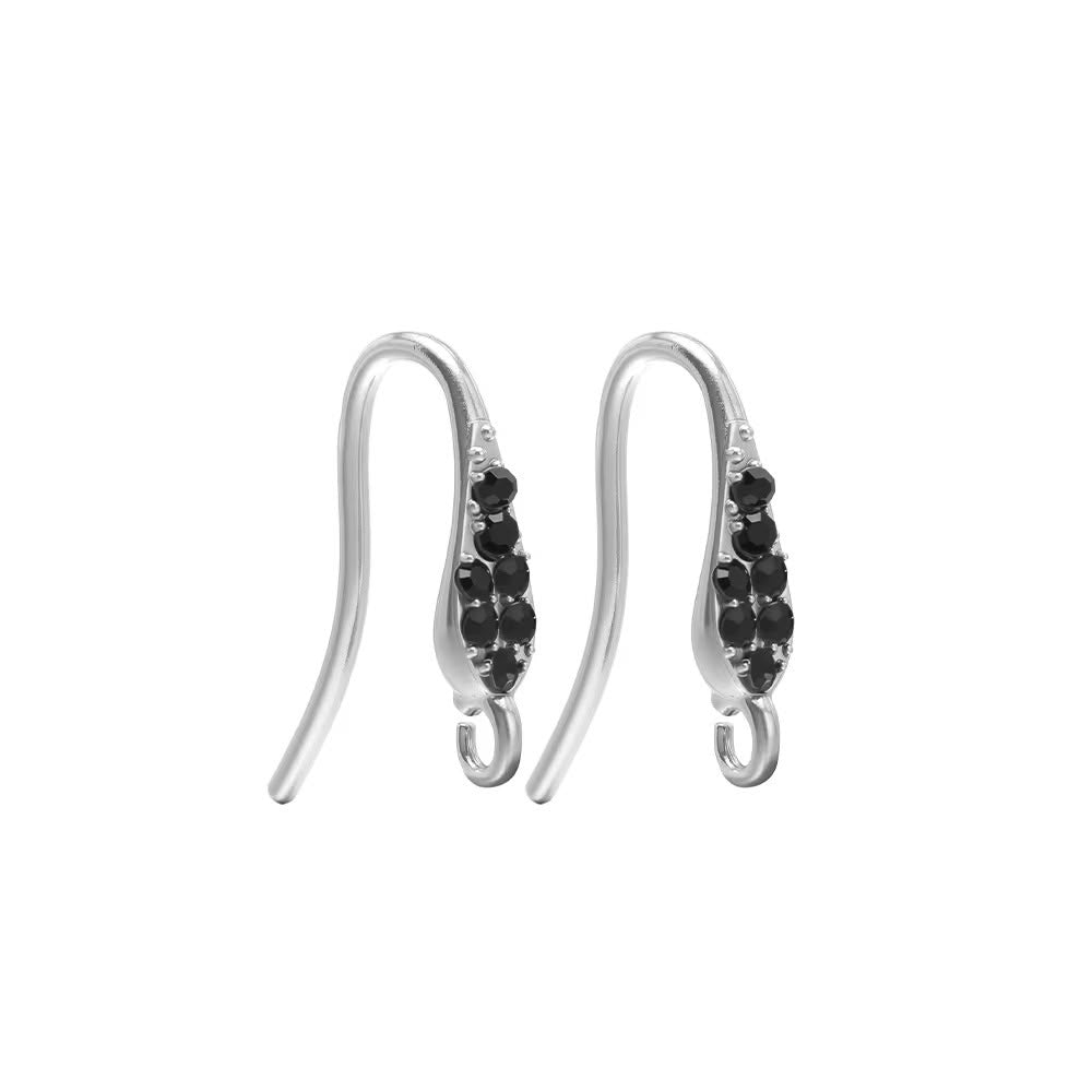 SS 3238 Black Zircon Hook Silver ( 2 pc ) PVD Plated