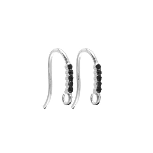 SS 3234 Black Zircon Hook Silver ( 2 pc ) PVD Plated