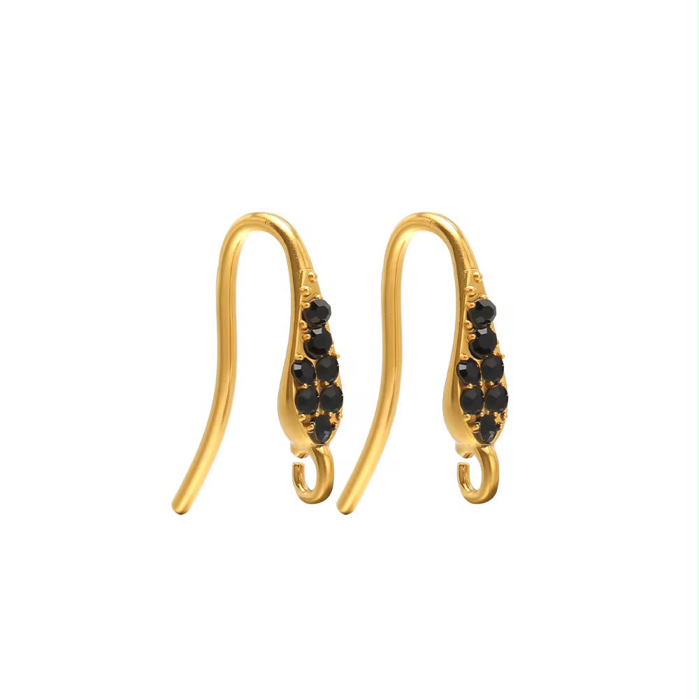 SS 3237 Black Zircon Hook 18k Gold ( 2 pc ) PVD Plated