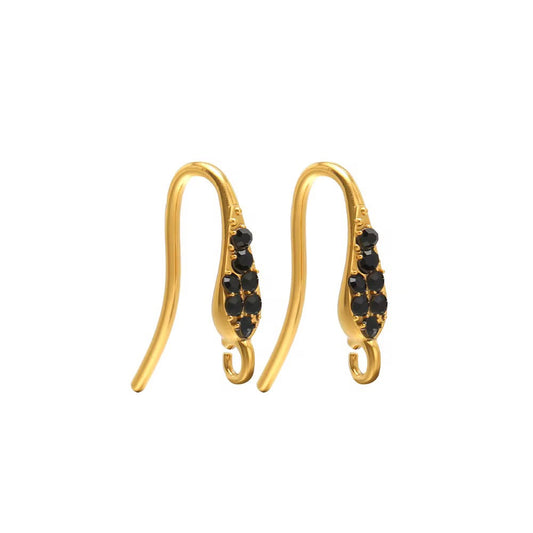 SS 3237 Black Zircon Hook 18k Gold ( 2 pc ) PVD Plated