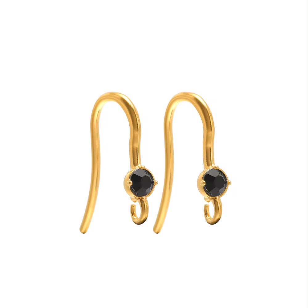SS 3236 Black Zircon Hook 18k Gold ( 2 pc ) PVD Plated