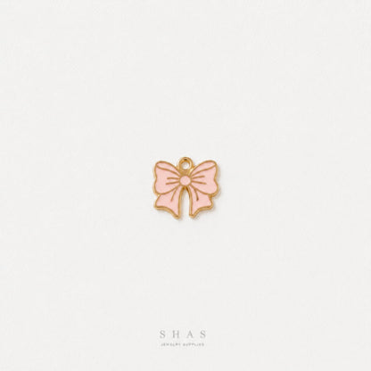 EC03Z Pink Bow Enamel Charm ( 1 pc ) High Quality Shine