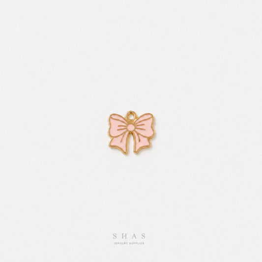 EC03Z Pink Bow Enamel Charm ( 1 pc ) High Quality Shine