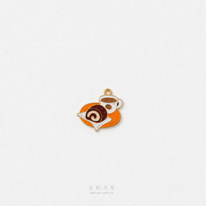 EC04Q Coffee & Cake Enamel Charm ( 1 pc ) High Quality Shine
