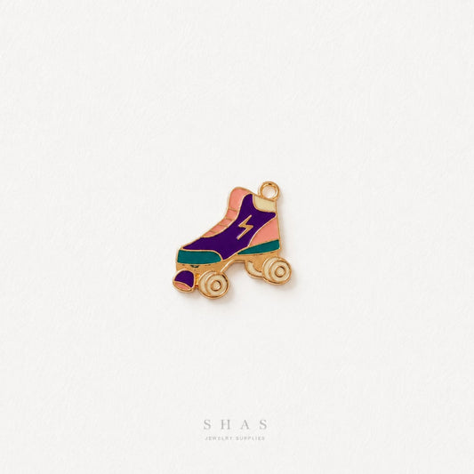 EC04X Purple Roller Skates Enamel Charm ( 1 pc ) High Quality Shine