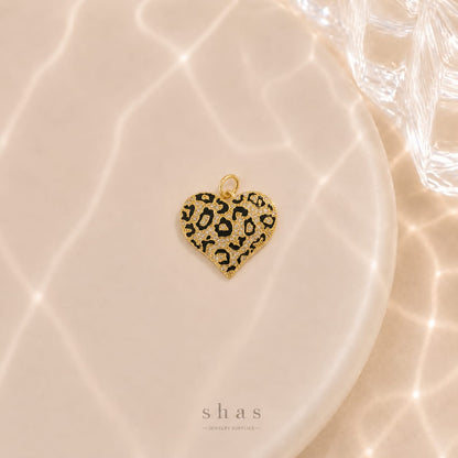 GPC19R Leapord Print Heart Zircon Pendant Charm ( 1 PC ) Premium Plated