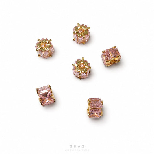 ZSP01E Pink Cubic CZ Spacer Bead ( 1 pc )