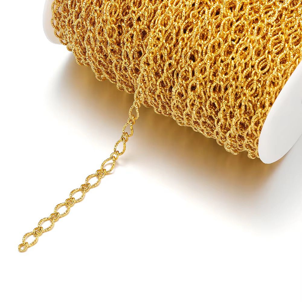 DIYS264 Oval Embossed Loop Chain Gold ( 1 feet ) PVD Plated