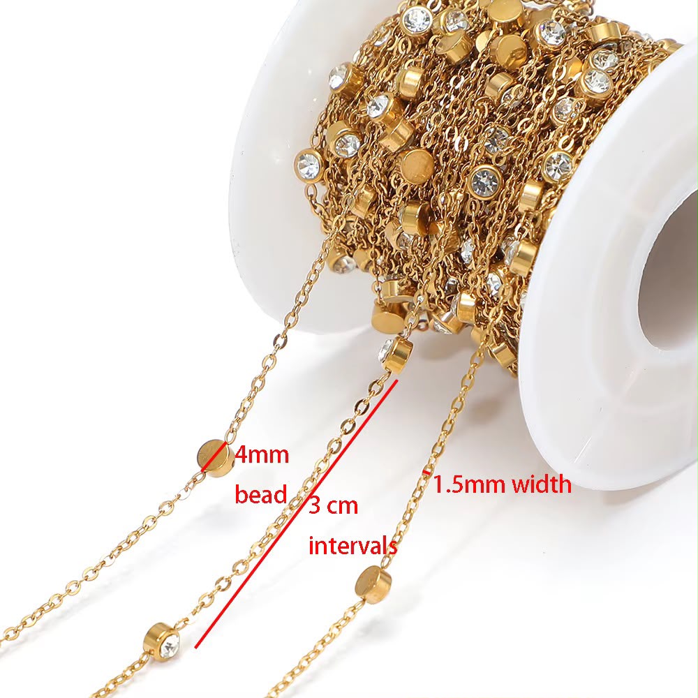 DIYS310 Round Zircon Link chain 18k Gold ( 1 feet )  PVD Plated