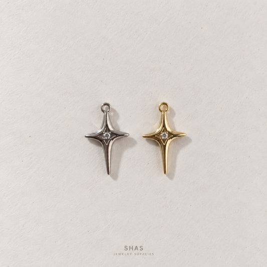 AC06A Zircon Star Gold Plated Charm ( 1 pc ) High Quality Alloy