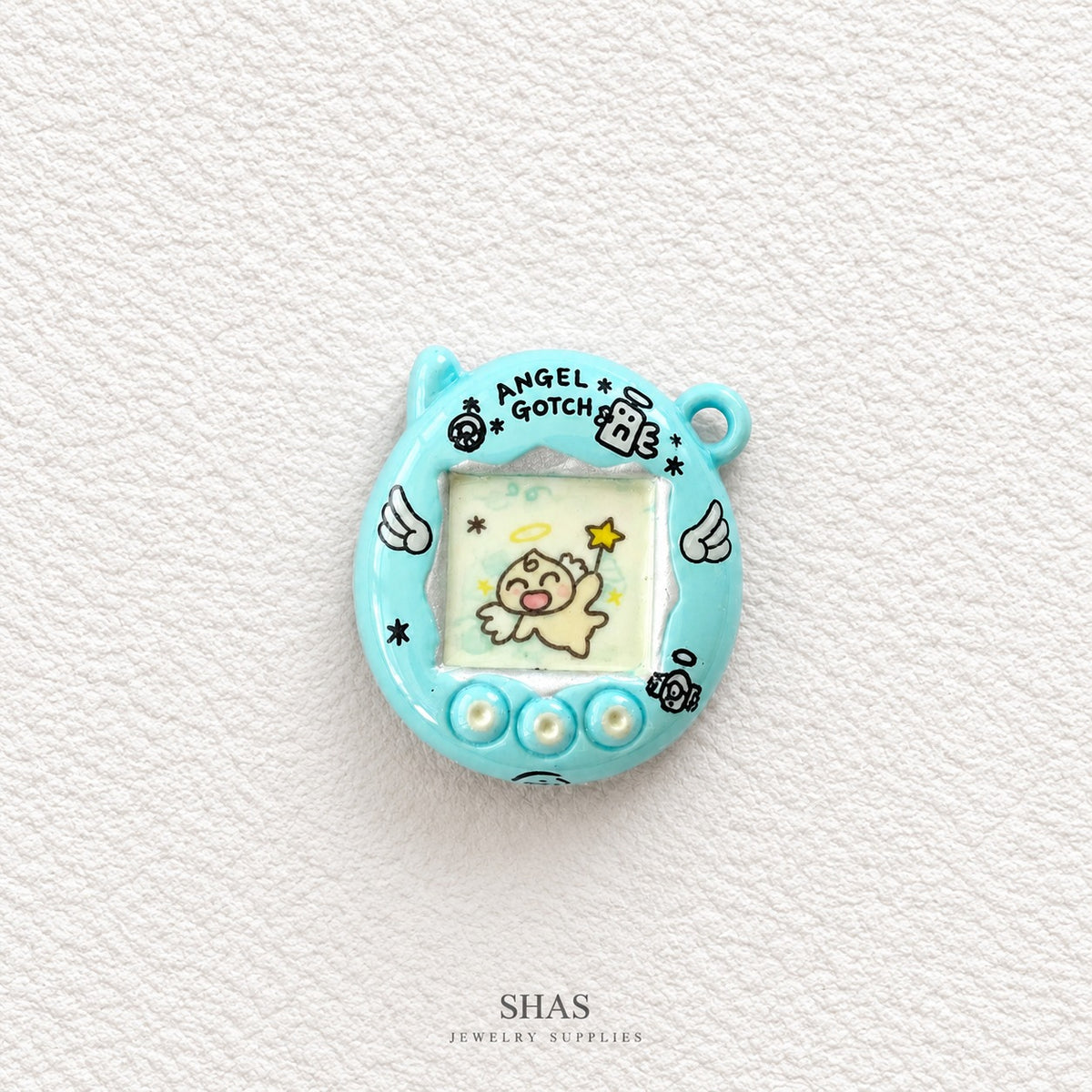 APC04U Light Blue Angel Tamagotchi 3D Charm ( 1 PC ) Premium Alloy Printed