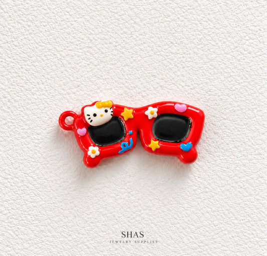 APC04V Red Hello kitty Sunglasses 3D Charm ( 1 PC ) Premium Alloy Printed